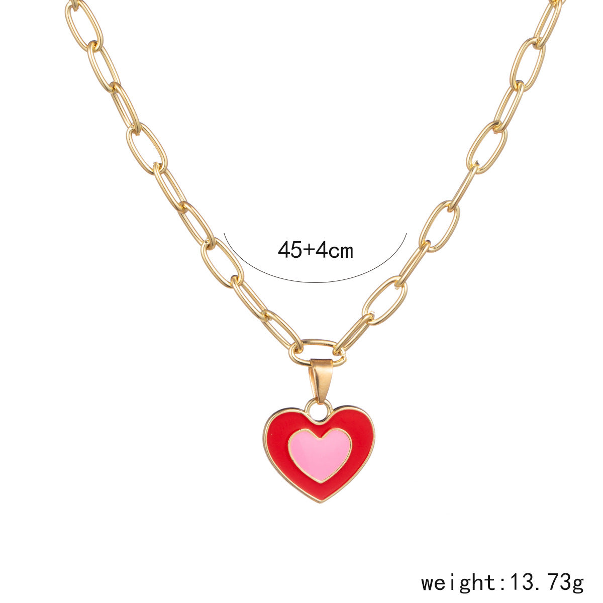 European And American New Heart-shaped Simple Dripping Color Matching Double Heart Necklace