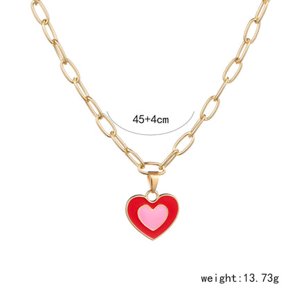 European And American New Heart-shaped Simple Dripping Color Matching Double Heart Necklace