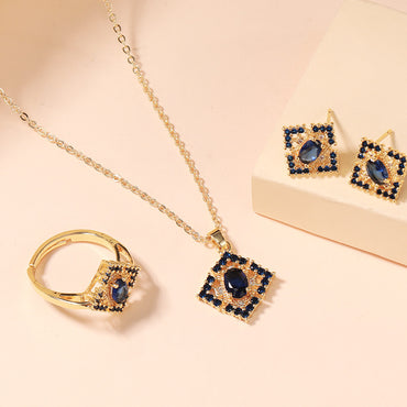 Copper Elegant Rhombus Inlay Zircon Jewelry Set