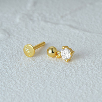 1 Piece Simple Style Geometric Plating Sterling Silver Zircon Ear Studs