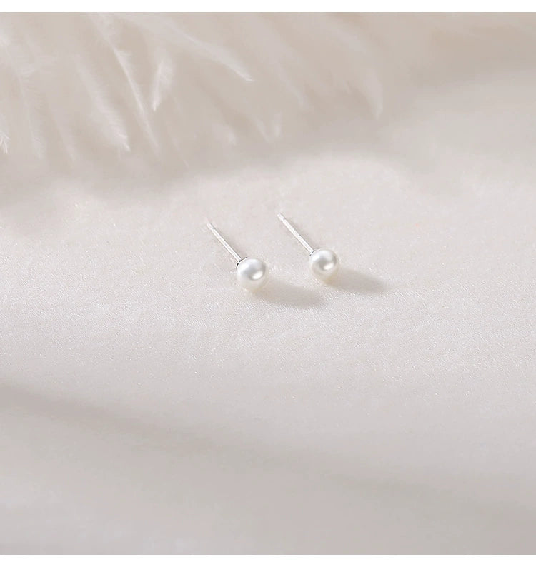 Sweet Round Sterling Silver Plating Artificial Pearls Ear Studs 1 Pair