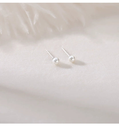 Sweet Round Sterling Silver Plating Artificial Pearls Ear Studs 1 Pair