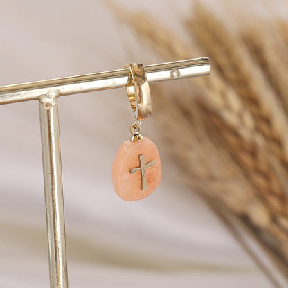 1 Piece Fashion Cross Plating Stainless Steel Natural Stone Earrings