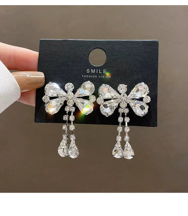 1 Pair Elegant Bow Knot Plating Inlay Alloy Artificial Gemstones Drop Earrings