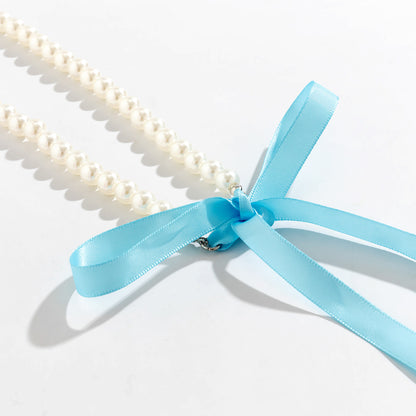 Retro Bow Knot Imitation Pearl Flannel Beaded Women's Bracelets Necklace