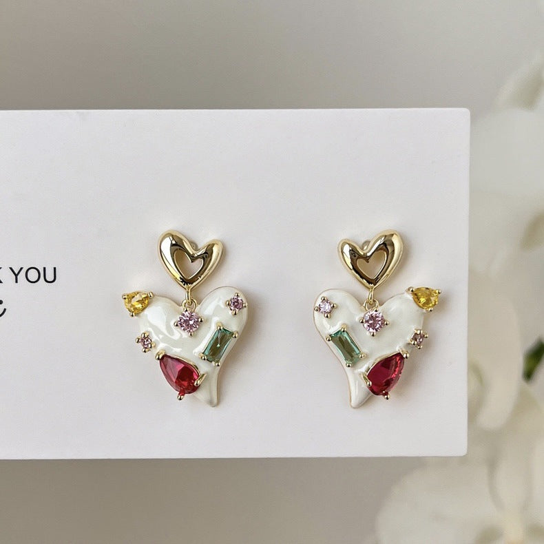 1 Pair Simple Style Heart Shape Inlay Copper Zircon Drop Earrings