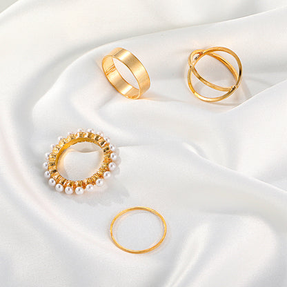 Fashion Geometric Four-piece Pearl Ring Set