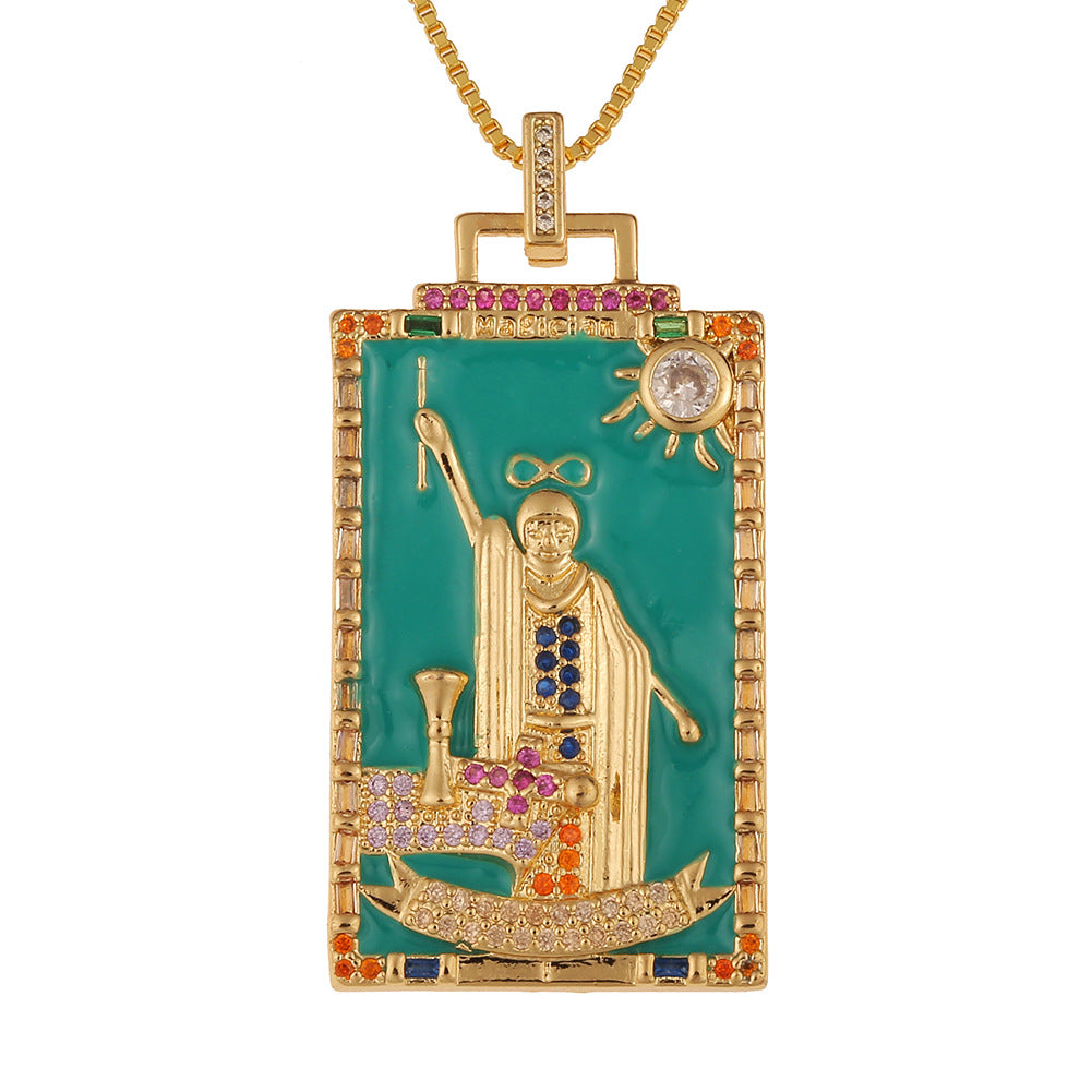 Fashion New Oil Drop Tarot Pendant Copper Zircon Necklace Wholesale Gooddiy