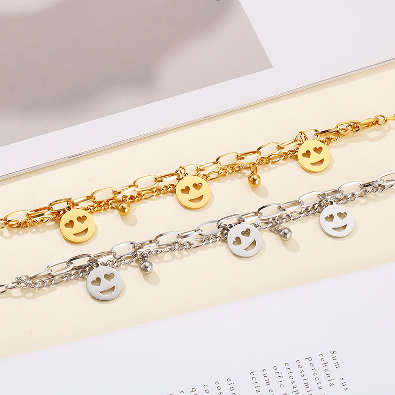 Fashion Emoji Face Stainless Steel No Inlaid Bracelets Necklace 2 Pieces