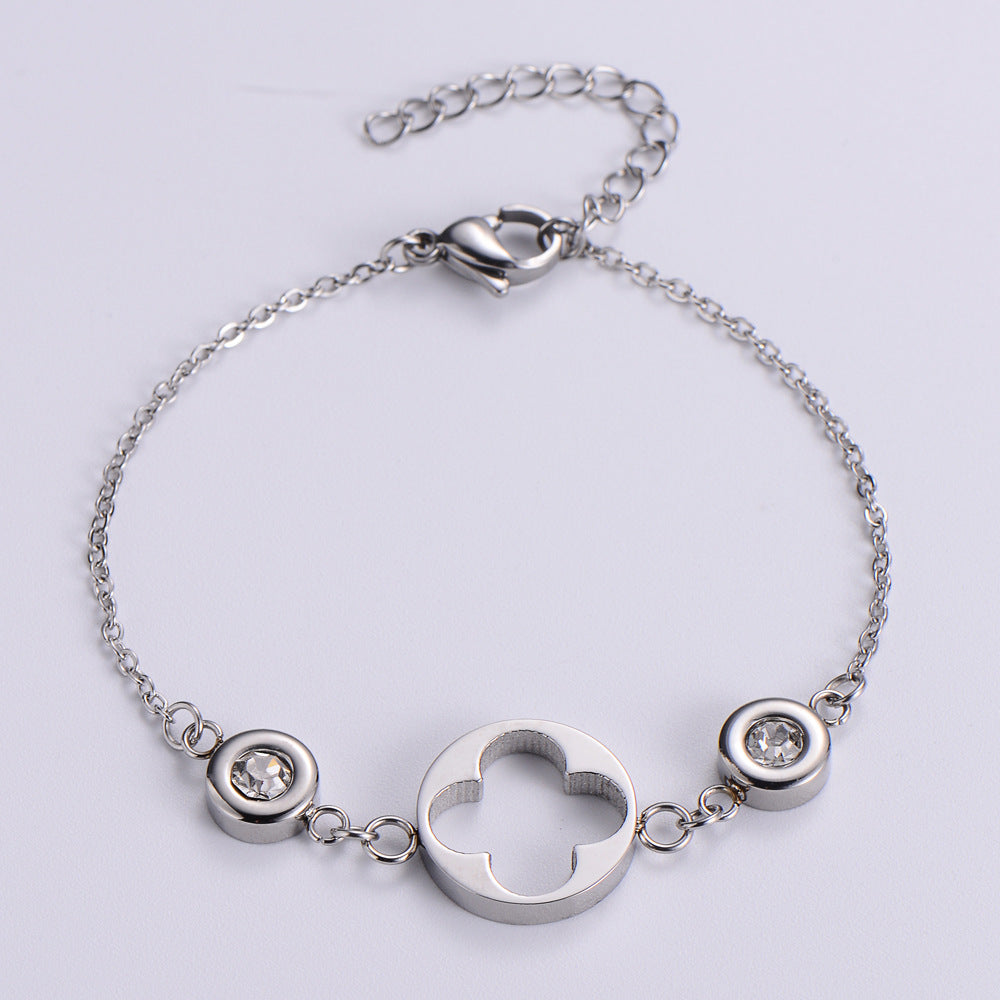 Fashion Zircon Bracelet Necklace Set Titanium Steel Flower Bracelet