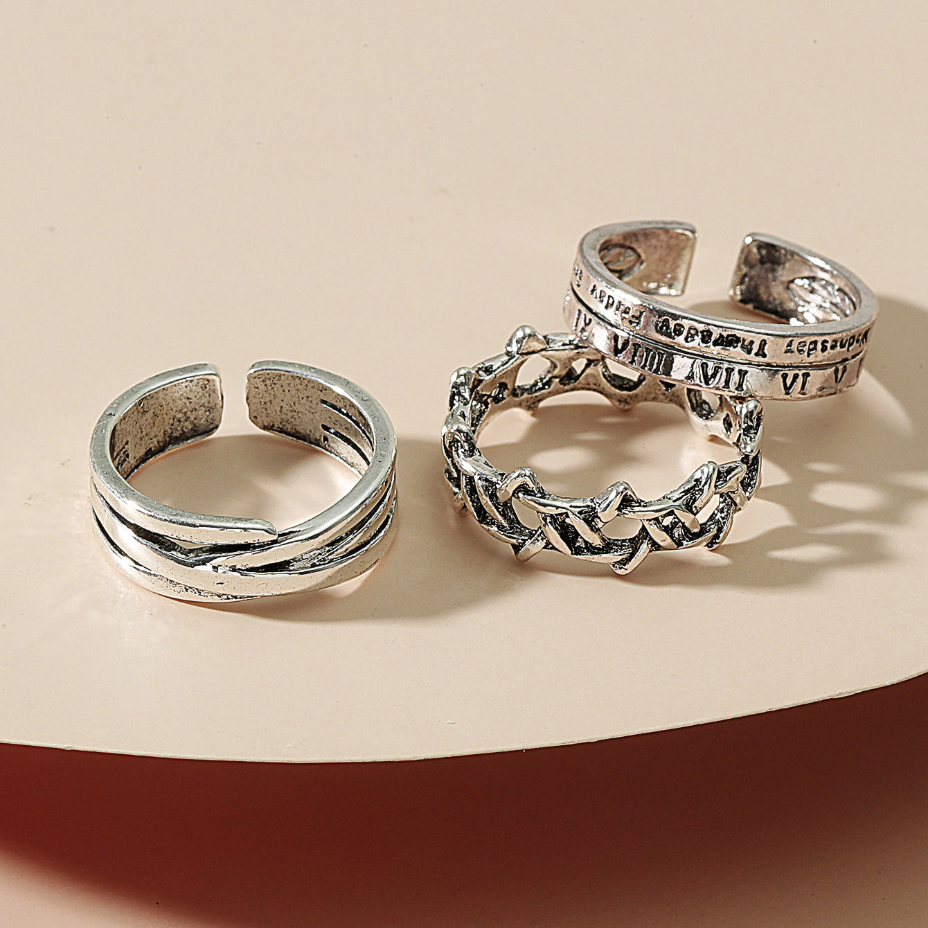 Retro Roman Lettering Ring Three-piece Set