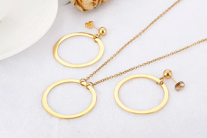 New Hollow Geometric Round Pendent Necklace Earrings Set Wholesale Gooddiy