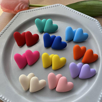1 Pair Cute Sweet Heart Shape Solid Color Stoving Varnish Arylic Ear Studs