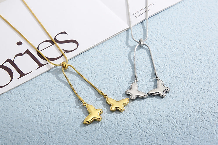 Fashion New Titanium Steel Gold Butterfly Square Snake Bone Chain Necklace