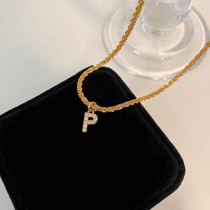 Simple Style Classic Style Letter Titanium Steel Plating Inlay Zircon Pendant Necklace