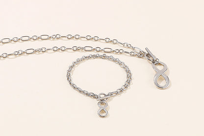 European And American Temperament Geometric Number 8 Stainless Steel Bracelet Necklace Fashion Suit