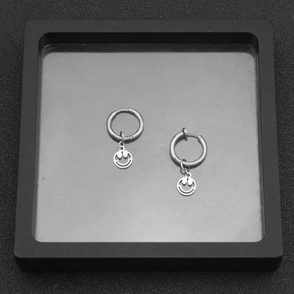 1 Piece Casual Preppy Style Smiley Face Polishing Hollow Out Stainless Steel Drop Earrings Ear Cuffs