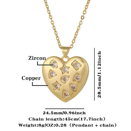 Elegant Retro Geometric Letter Heart Shape Copper Plating Inlay Zircon Pendant Necklace