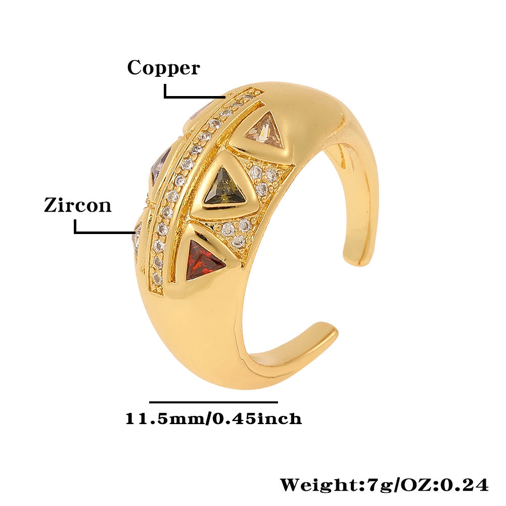 Ig Style Geometric Copper Plating Inlay Artificial Pearls Zircon Open Ring