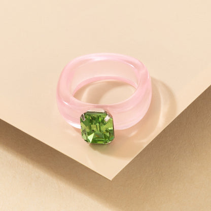 Simple Fashion Transparent Acrylic Resin French Retro Wind Creative Diamond Ring