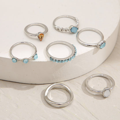 Wholesale Jewelry Inlaid Rhinestone Ring Combination 7 Piece Set Nihaojewelry