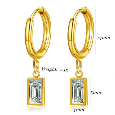 1 Pair Simple Style Rectangle Inlay Titanium Steel Zircon Drop Earrings