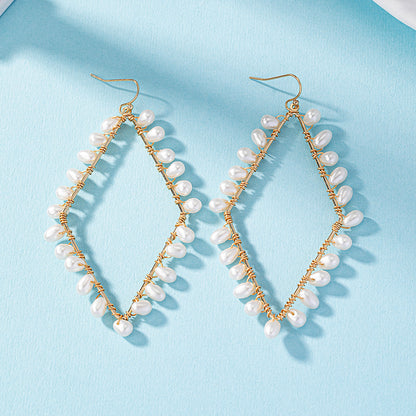 1 Pair Princess Lady Rhombus Beaded Plating Imitation Pearl Alloy Drop Earrings