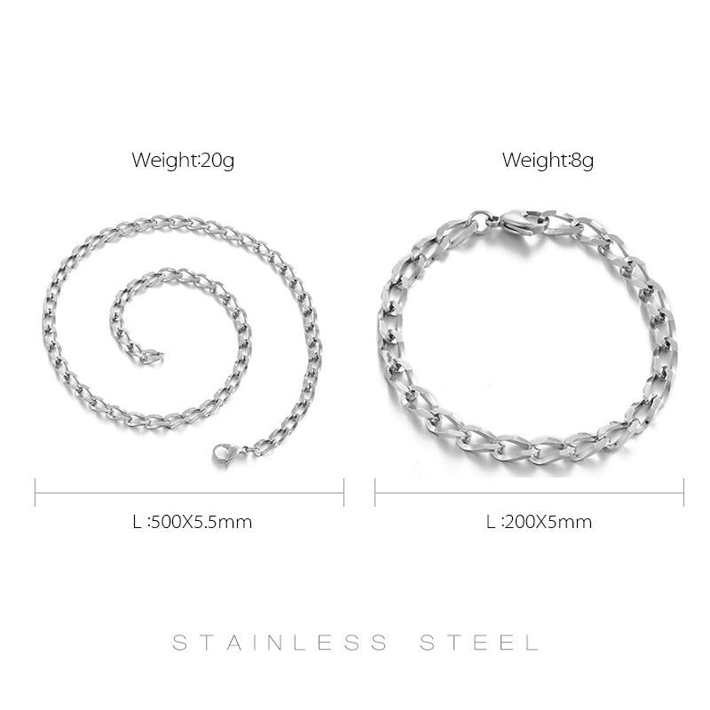 New Simple Fashion Stainless Golden Steel Bracelet Necklace Set Wholesale Gooddiy