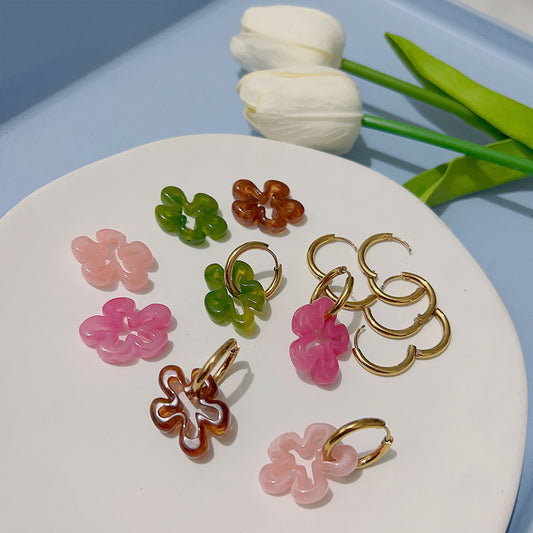 Sweet Flower Stainless Steel Resin Plating Earrings 1 Pair