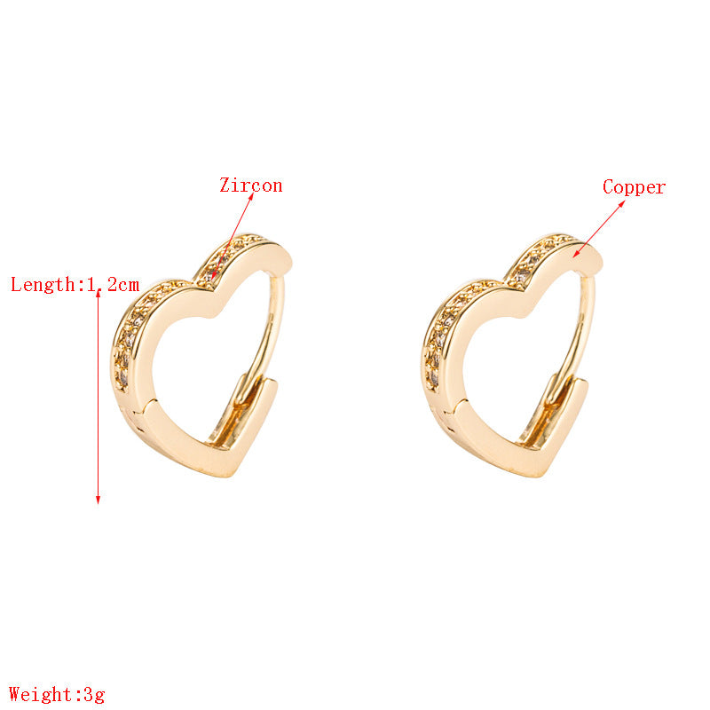 Fashion Brass Micro-inlaid Zircon Heart-shaped Earrings