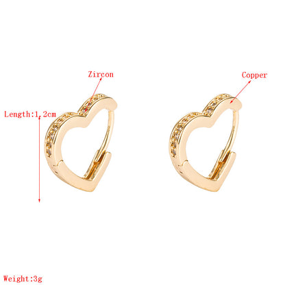 Fashion Brass Micro-inlaid Zircon Heart-shaped Earrings