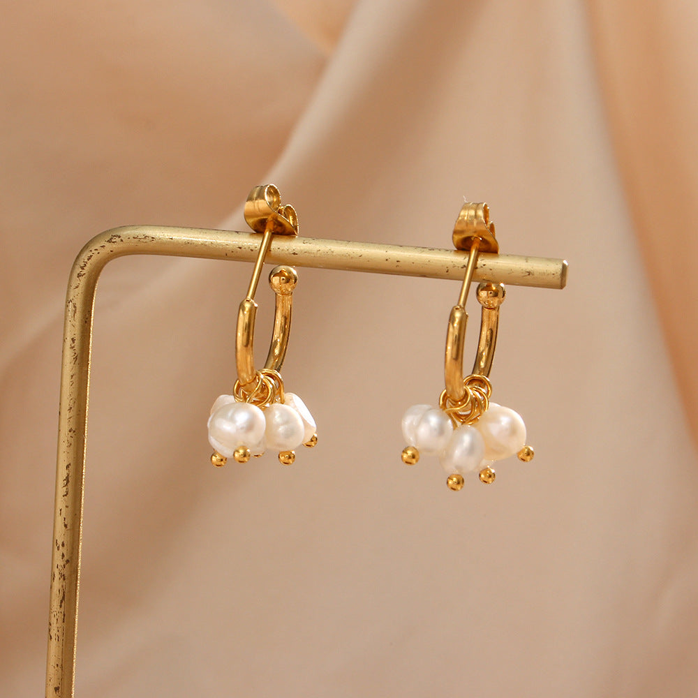 Elegant C Shape Plating Metal Artificial Pearls Gold Plated Ear Studs