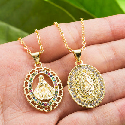 Europe And America Cross Border Supply Personalized Pendant Virgin Mary Necklace Religious Clavicle Chain Copper Micro Inlaid Zircon Spot