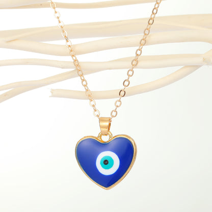 Fashion Peach Heart Round Devil's Eye Pendant Resin Necklace