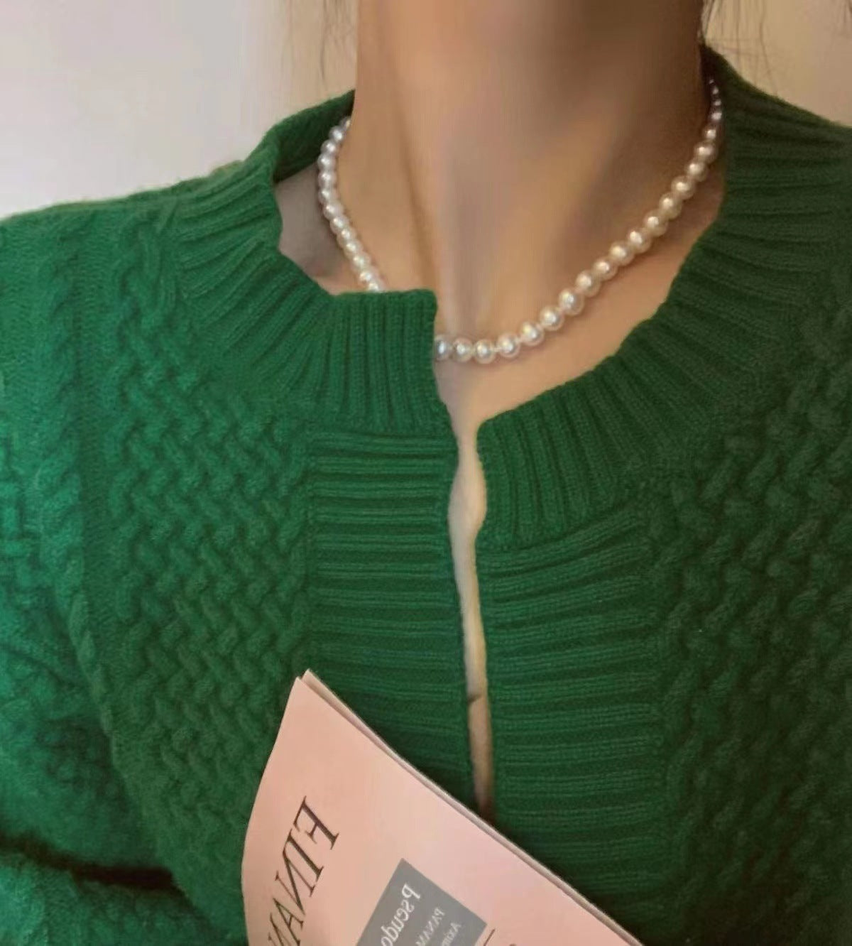 New Style Pearl Chain Clavicle Chain Titanium Steel Necklace