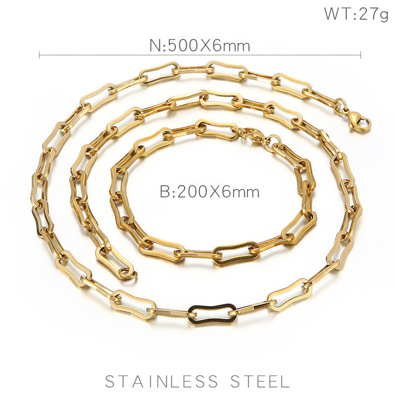 European And American 18k Gold Stainless Steel Rectangular Chain Necklace Bracelet Wholesale