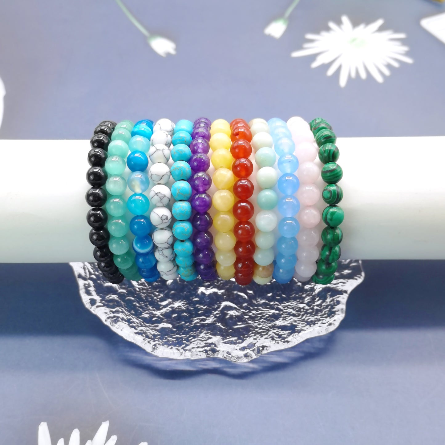 Simple Style Solid Color Natural Stone Beaded Bracelets