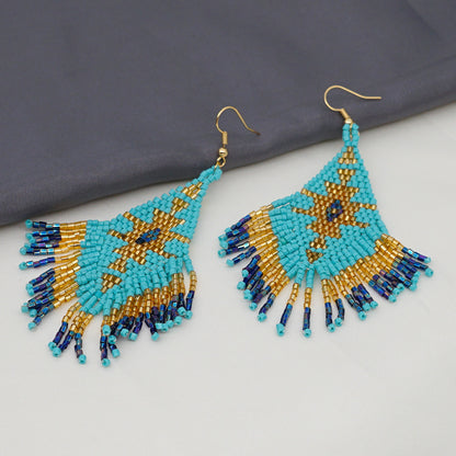 Ethnic Hand-woven Beads Geometric Tassel Earrings Wholesale Gooddiy