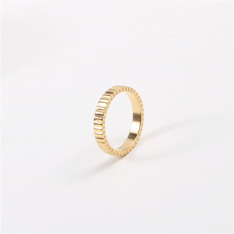 Retro Stripe Solid Color Titanium Steel Rings 1 Piece