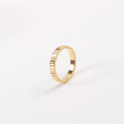 Retro Stripe Solid Color Titanium Steel Rings 1 Piece