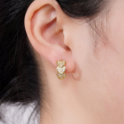1 Pair Sweet Heart Shape Inlay Copper Zircon Earrings