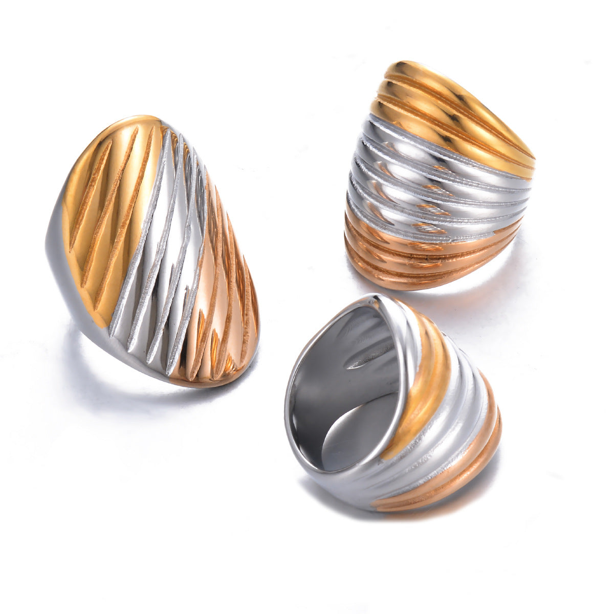 Stainless Steel Retro Color Block Plating Rings