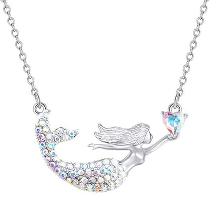 Cross-border European And American Mermaid Gradient Diamond-studded Necklace Cross-border Ocean Princess Fishtail Love Diamond Pendant Clavicle Chain