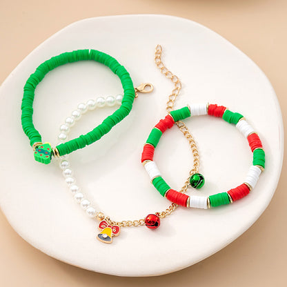 Cartoon Style Christmas Tree Santa Claus Bell Plastic Beaded Enamel Christmas Women's Bracelets