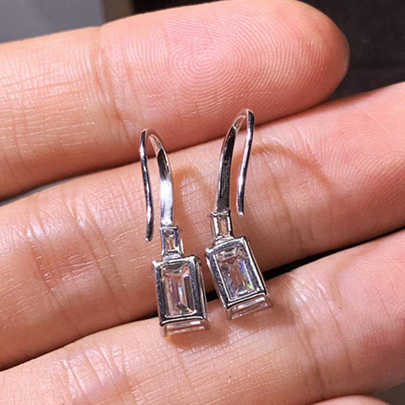 1 Pair Simple Style Shiny Rectangle Inlay Copper Zircon Drop Earrings