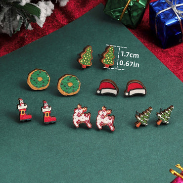 1 Pair Cute Christmas Tree Santa Claus Sock Wood Ear Studs