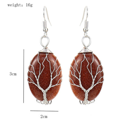 1 Pair Ethnic Style Tree Oval Alloy Natural Stone Handmade Drop Earrings