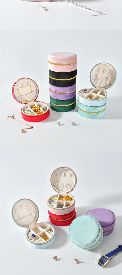 Round Travel Jewelry Storage Box - Jewelry Case for Rings and Small Accessories