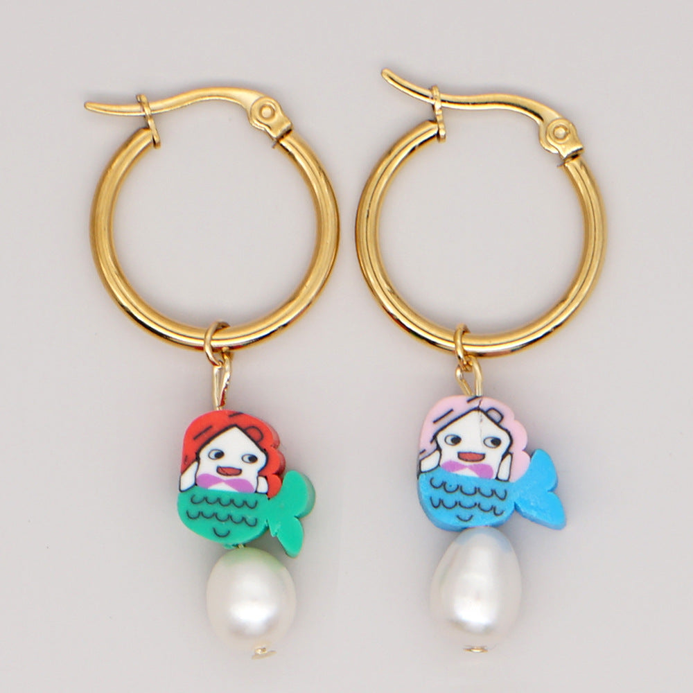 Bohemian Color Matching Simple Soft Ceramic Pearl Earrings Wholesale