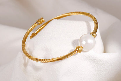 Korea Simple Stainless Steel Open Pearl Bracelet Wholesale Gooddiy